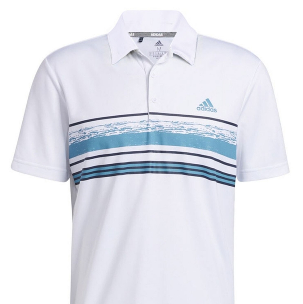 Adidas Novelty Core Stripe Polo Shirt - White/Haze Blue. SIZE MEDIUM- NWT - Picture 5 of 6